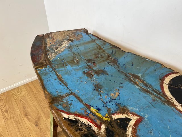Formschöner und sehr robuster Stehtisch handgefertigt aus altem Bootsholz in Originalfarben I Teakholz massiv I in & Outdoor I Tisch Holztisch Bartisch Küchentisch Gastro Industrial Design Upcycling I