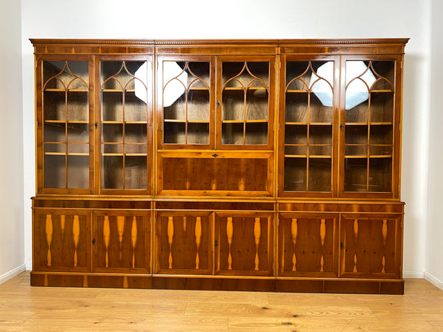 WMK I Eleganter und neuwertiger Stilmöbel Wohnzimmer Schrank im englischen gregorianischen Stil mit verspiegelter Bar I Vitrine Bücher Regal Highboard Bibliothek Regency Vintage Berlin Dresden München
