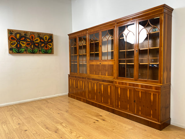 WMK I Eleganter und neuwertiger Stilmöbel Wohnzimmer Schrank im englischen gregorianischen Stil mit verspiegelter Bar I Vitrine Bücher Regal Highboard Bibliothek Regency Vintage Berlin Dresden München