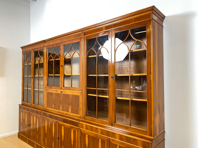 WMK I Eleganter und neuwertiger Stilmöbel Wohnzimmer Schrank im englischen gregorianischen Stil mit verspiegelter Bar I Vitrine Bücher Regal Highboard Bibliothek Regency Vintage Berlin Dresden München