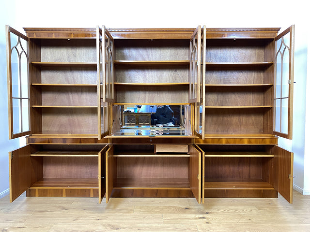 WMK I Eleganter und neuwertiger Stilmöbel Wohnzimmer Schrank im englischen gregorianischen Stil mit verspiegelter Bar I Vitrine Bücher Regal Highboard Bibliothek Regency Vintage Berlin Dresden München