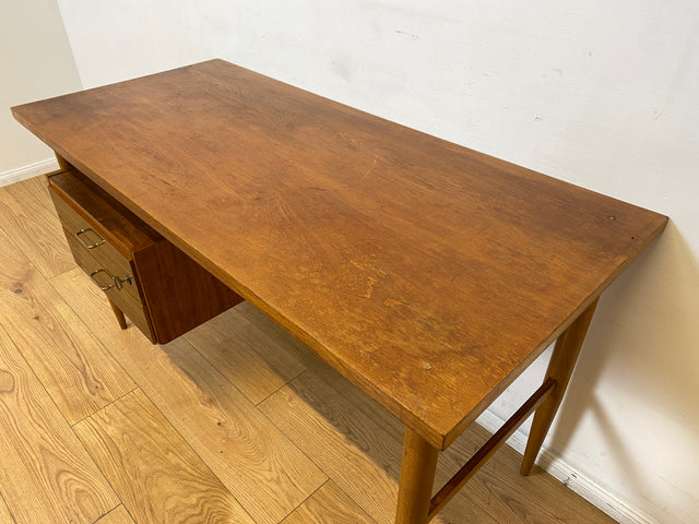 WMK I Versand 85€ I Stilvoller kleiner Mid-Century Schreibtisch , freistehend, mit Schubladen & Messinggriffen I Desk Arbeitstisch Bürotisch Sekretär DDR 60er 70er Vintage Berlin Regensburg Flensburg