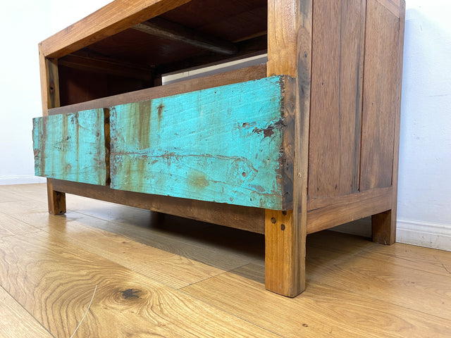 Boatwood by WMK I Besonders schönes TV Lowboard mit Schubladen & Fach I Handmade Unikat aus altem Bootsholz I Teakholz massiv I Sideboard Kommode Bank Rack Stand Fernsehkommode Berlin Augsburg Hamburg