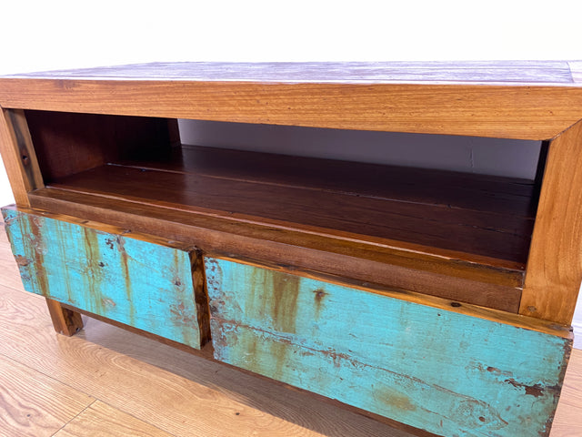Boatwood by WMK I Besonders schönes TV Lowboard mit Schubladen & Fach I Handmade Unikat aus altem Bootsholz I Teakholz massiv I Sideboard Kommode Bank Rack Stand Fernsehkommode Berlin Augsburg Hamburg