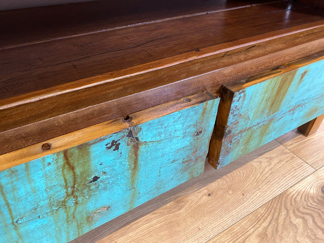 Boatwood by WMK I Besonders schönes TV Lowboard mit Schubladen & Fach I Handmade Unikat aus altem Bootsholz I Teakholz massiv I Sideboard Kommode Bank Rack Stand Fernsehkommode Berlin Augsburg Hamburg