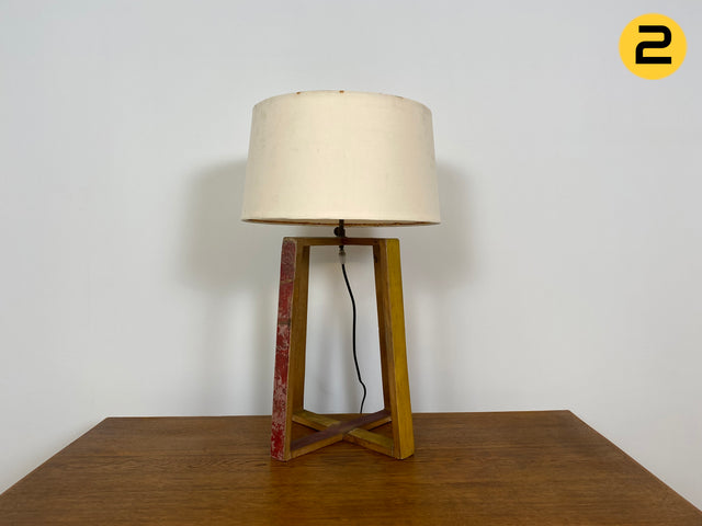 Boatwood by WMK # 1/3 Einzigartige Tischlampe mit Lampenfuß aus altem Bootsholz und weißem Lampenschirm, ein handgefertigtes Unikat in Originalfarben # Lampe Tischleuchte Schreibtischlampe Leselampe