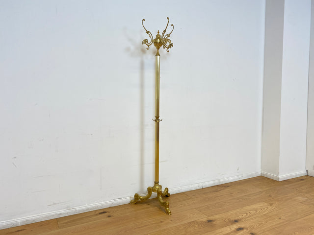 WMK # Wunderschöner Vintage Garderobenständer im Stile des Barock aus goldfarbenem Messing mit drehbarer Krone # Garderobe Flurgarderobe Kleiderständer Coat Rack Hollywood Regency Rokoko Vintage Gold