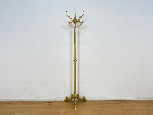 WMK # Wunderschöner Vintage Garderobenständer im Stile des Barock aus goldfarbenem Messing mit drehbarer Krone # Garderobe Flurgarderobe Kleiderständer Coat Rack Hollywood Regency Rokoko Vintage Gold