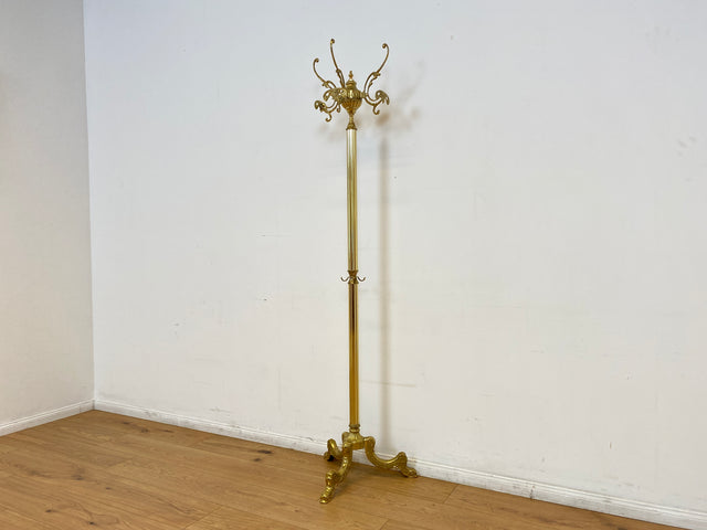 WMK # Wunderschöner Vintage Garderobenständer im Stile des Barock aus goldfarbenem Messing mit drehbarer Krone # Garderobe Flurgarderobe Kleiderständer Coat Rack Hollywood Regency Rokoko Vintage Gold