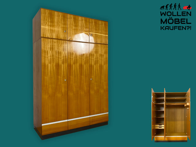 Schöner und geräumiger Vintage Kleiderschrank aus 1967 in Hochglanz Kirschholz mit Aufsatz und Schubladen I Schrank Schlafzimmerschrank Wäscheschrank 60er 70er Mid-Century