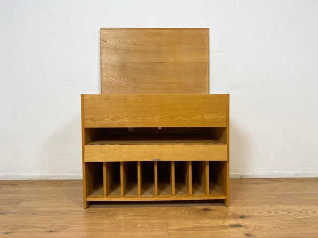 WMK I Heller Vintage Phonoschrank in Esche mit Vinyl Regal und Plattenspieler Fach I Vinylschrank Schalplattenschrank Plattenschrank LP Regal Kommode Sideboard Retro 60er 70er I Berlin Köln Stuttgart