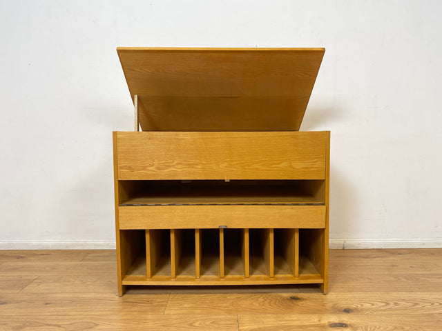 WMK I Heller Vintage Phonoschrank in Esche mit Vinyl Regal und Plattenspieler Fach I Vinylschrank Schalplattenschrank Plattenschrank LP Regal Kommode Sideboard Retro 60er 70er I Berlin Köln Stuttgart