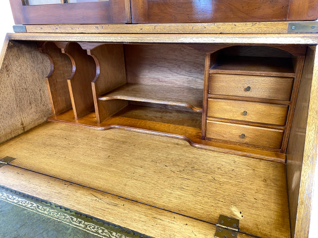 WMK # Hochwertiger Vintage Schreibschrank in antikem Englischen Stil mit Vitrinen Aufsatz und Messingbeschlag # Sekretär Desk Schreibtisch Bücherschrank Büchervitrine Kommode Regency Empire Stilmöbel