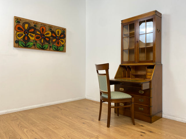 WMK # Hochwertiger Vintage Schreibschrank in antikem Englischen Stil mit Vitrinen Aufsatz und Messingbeschlag # Sekretär Desk Schreibtisch Bücherschrank Büchervitrine Kommode Regency Empire Stilmöbel