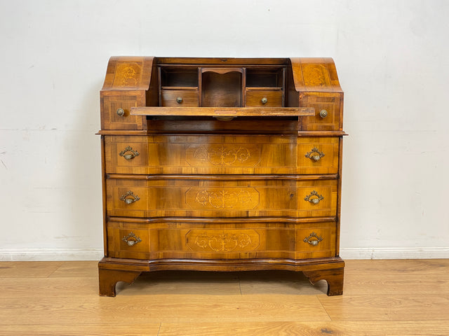 WMK # Sehr schöner und gut erhaltener kleiner Vintage Sekretär im antiken Stil mit Intarsien & Messinggriffen # Schreibschrank Schreibtisch Desk Kommode Schubladenkommode Stilmöbel Berlin Dresden Jena
