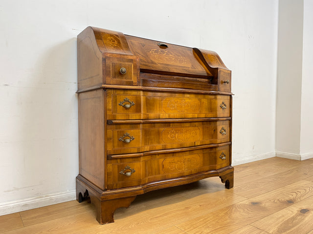 WMK # Sehr schöner und gut erhaltener kleiner Vintage Sekretär im antiken Stil mit Intarsien & Messinggriffen # Schreibschrank Schreibtisch Desk Kommode Schubladenkommode Stilmöbel Berlin Dresden Jena
