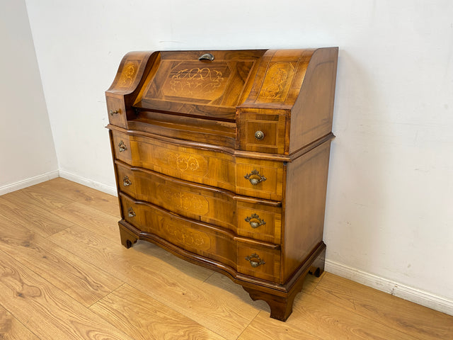 WMK # Sehr schöner und gut erhaltener kleiner Vintage Sekretär im antiken Stil mit Intarsien & Messinggriffen # Schreibschrank Schreibtisch Desk Kommode Schubladenkommode Stilmöbel Berlin Dresden Jena