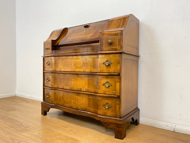 WMK # Sehr schöner und gut erhaltener kleiner Vintage Sekretär im antiken Stil mit Intarsien & Messinggriffen # Schreibschrank Schreibtisch Desk Kommode Schubladenkommode Stilmöbel Berlin Dresden Jena