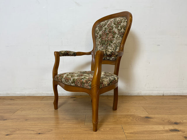 WMK I Eleganter und gut erhaltener Vintage Sessel im antiken Stil mit floralem Originalbezug