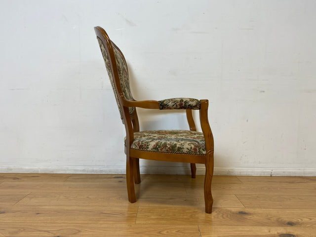 WMK I Eleganter und gut erhaltener Vintage Sessel im antiken Stil mit floralem Originalbezug