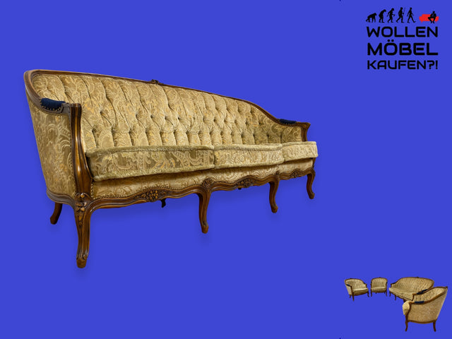 WMK I Elegantes Vintage Sofa im antiken Stil mit brokatartiger Damast Bezug und handverziertem Holzrahmen I Couch 3-Sitzer 3er Sitzgarnitur Polstergarnitur Stilmöbel Barock I Berlin Dresden Hannover