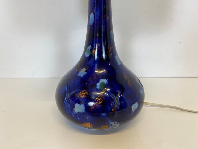WMK # Wunderschöne und sehr gut erhaltene Vintage Tischlampe von Wallendorf 1764 mit blauem Kobalt Porzellan Lampenfuß und späterem Lampenschirm # Tischleuchte Leselampe Lampe Kobaltblau Mid-Century W