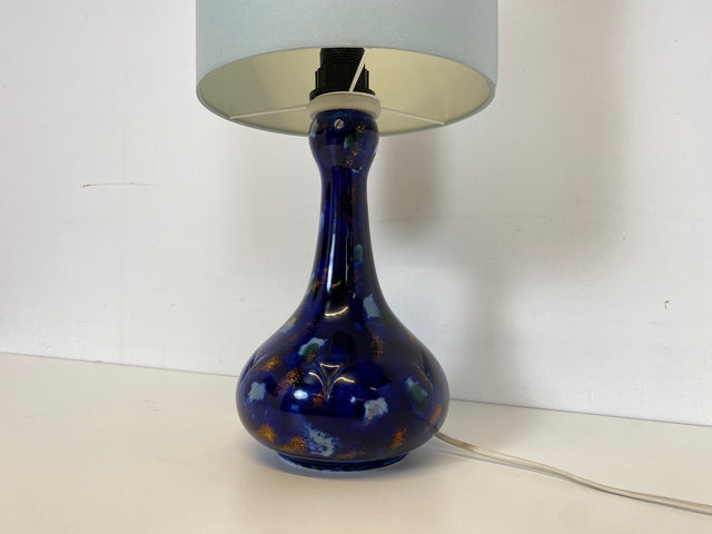 WMK # Wunderschöne und sehr gut erhaltene Vintage Tischlampe von Wallendorf 1764 mit blauem Kobalt Porzellan Lampenfuß und späterem Lampenschirm # Tischleuchte Leselampe Lampe Kobaltblau Mid-Century W