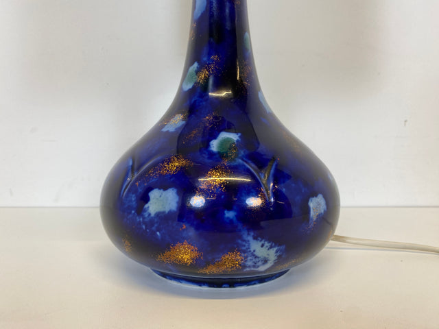 WMK # Wunderschöne und sehr gut erhaltene Vintage Tischlampe von Wallendorf 1764 mit blauem Kobalt Porzellan Lampenfuß und späterem Lampenschirm # Tischleuchte Leselampe Lampe Kobaltblau Mid-Century W