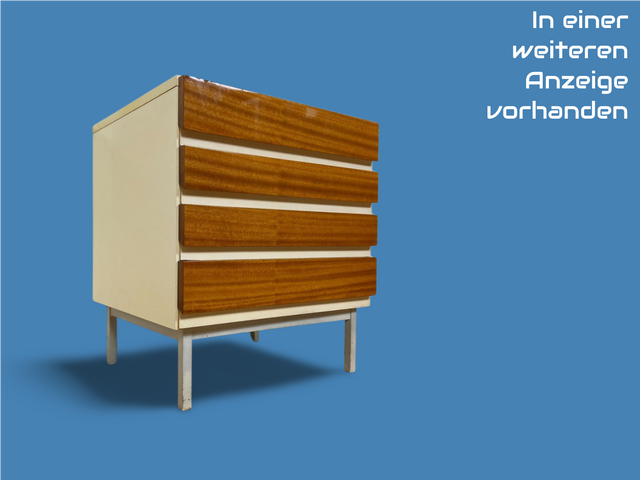 WMK I Seltenes weißes Sideboard Modell 800 von VEB Hellerau aus 1969 mit Schubladen & Metallfüßen I Kommode Schrank Lowboard TV Bank Fernseh Schuh Wäsche Schubladen DDR 70er Vintage Berlin Bochum Köln