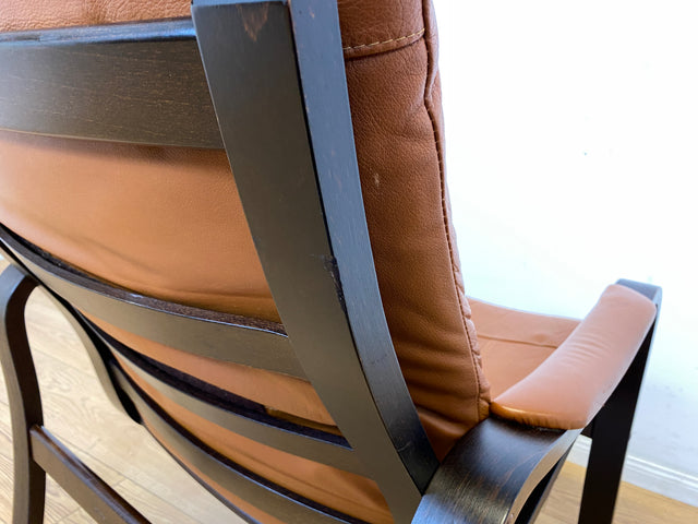 Stilvoller und gemütlicher skandinavischer Mid-Century Sessel mit Bugholzrahmen und braunem Echtleder Bezug I Ledersessel Loungesessel Lesesessel Freischwinger Leder Vintage I