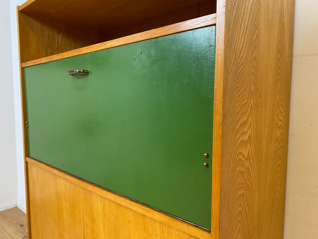 WMK I Rarer heller Mid-Century Schreibschrank in grüner Originalfarbe mit Messinggriffen I Sekretär Highboard Schrank Barschrank Bar Schreibtisch Bücherschrank Vintage 60er I Berlin Frankfurt Bayern