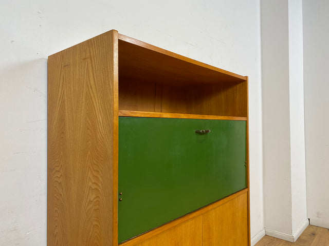 WMK I Rarer heller Mid-Century Schreibschrank in grüner Originalfarbe mit Messinggriffen I Sekretär Highboard Schrank Barschrank Bar Schreibtisch Bücherschrank Vintage 60er I Berlin Frankfurt Bayern