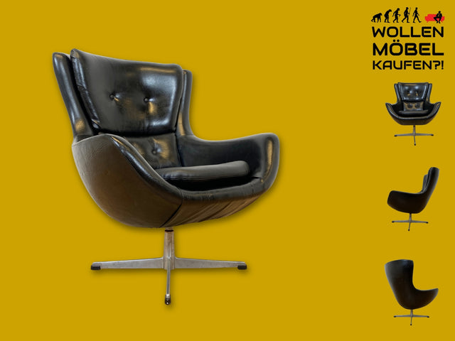 Formschöner skandinavischer Space Age Drehsessel mit Kunstleder Bezug bau ähnlich mit Eggchair I Sessel Ledersessel Armchair Designersessel Ei Lesesessel Vintage 70er I