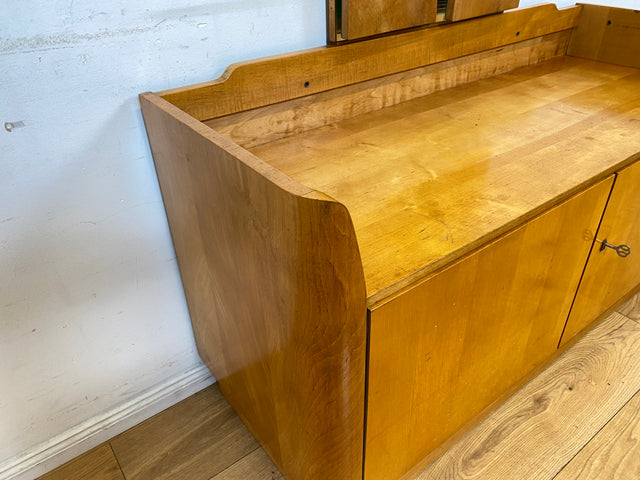 Formschöne helle Mid-Century Spiegelkommode mit großem Spiegel I Frisierkommode Schminkkommode Schminktisch Wäschekommode Sideboard Kommode Wäschekommode Vintage 50er 60er I