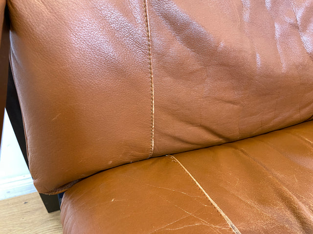 Stilvoller und gemütlicher skandinavischer Mid-Century Sessel mit Bugholzrahmen und braunem Echtleder Bezug I Ledersessel Loungesessel Lesesessel Freischwinger Leder Vintage I