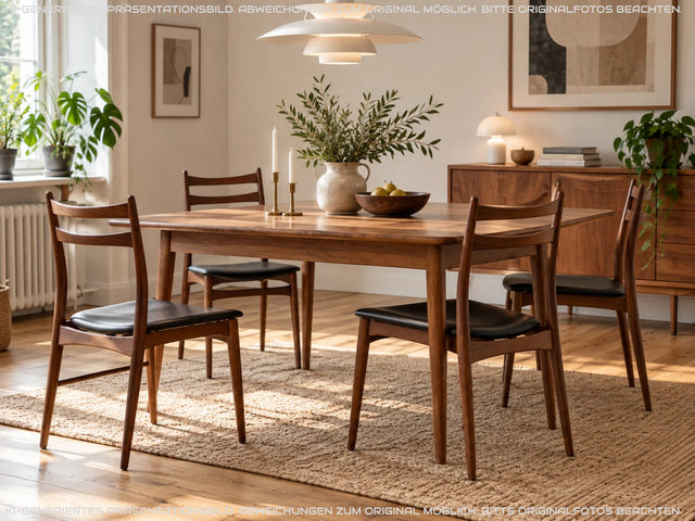 │ Set aus 4 Mid-Century Designerstühlen │ Georg Leowald für Wilkhahn │ 60er Jahre, Teakholz & Kunstleder │ Stühle Esszimmerstühle Küchenstühle Holzstühle Lederstühle 4er Danish Design Vintage │
