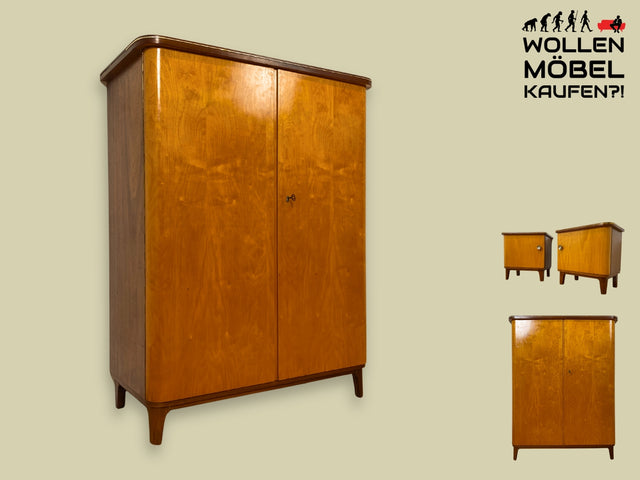 WMK I Formschöner Mid-Century Wäscheschrank aus vollem Holz mit Schubladen I Schrank Kleiderschrank Highboard Flurschrank Schuhschrank Kommode Sideboard 50er 60er Vintage I Berlin Stuttgart Bremen