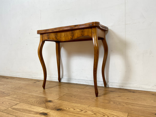 Eleganter aufklappbarer antiker Spieletisch in edlem Walnuss I Tisch Konsolentisch Konsole Esstisch Küchentisch Spieltisch Schreibtisch Jugendstil Chippendale Vintage I