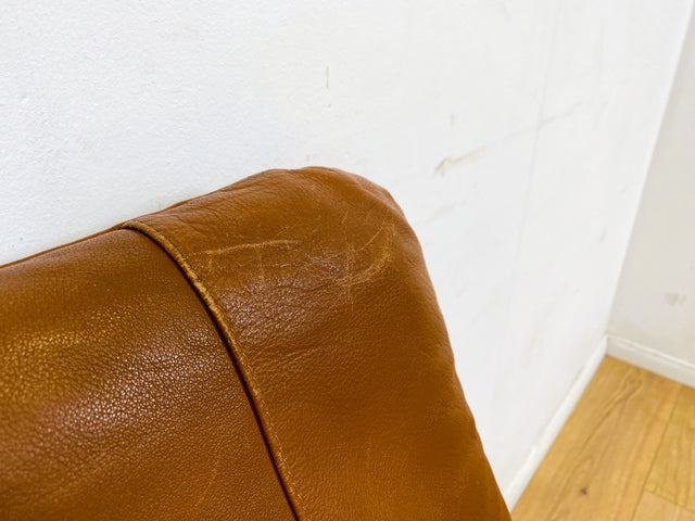Stilvoller und gemütlicher skandinavischer Mid-Century Sessel mit Bugholzrahmen und braunem Echtleder Bezug I Ledersessel Loungesessel Lesesessel Freischwinger Leder Vintage I