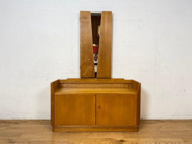 Formschöne helle Mid-Century Spiegelkommode mit großem Spiegel I Frisierkommode Schminkkommode Schminktisch Wäschekommode Sideboard Kommode Wäschekommode Vintage 50er 60er I