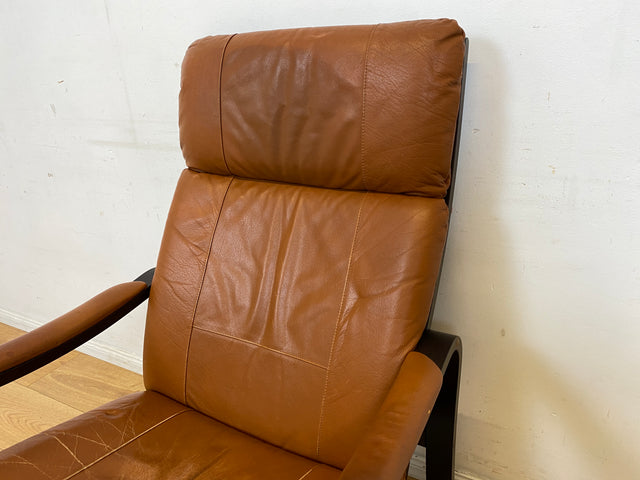 Stilvoller und gemütlicher skandinavischer Mid-Century Sessel mit Bugholzrahmen und braunem Echtleder Bezug I Ledersessel Loungesessel Lesesessel Freischwinger Leder Vintage I