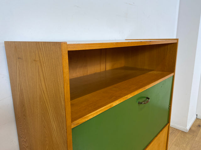 WMK I Rarer heller Mid-Century Schreibschrank in grüner Originalfarbe mit Messinggriffen I Sekretär Highboard Schrank Barschrank Bar Schreibtisch Bücherschrank Vintage 60er I Berlin Frankfurt Bayern