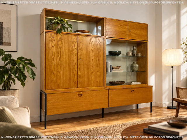 WMK I Stilvolles modulares Designer Regalsystem 430 I Joachim Nebelung I VEB Hellerau I Bücherschrank Highboard Regalwand Stringregal Wohnwand Vitrine Glasvitrine Mid-Century Vintage DDR 60er Retro I