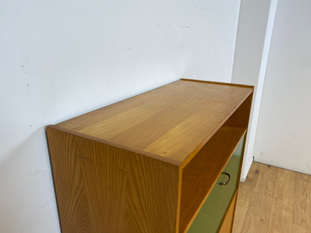 WMK I Rarer heller Mid-Century Schreibschrank in grüner Originalfarbe mit Messinggriffen I Sekretär Highboard Schrank Barschrank Bar Schreibtisch Bücherschrank Vintage 60er I Berlin Frankfurt Bayern