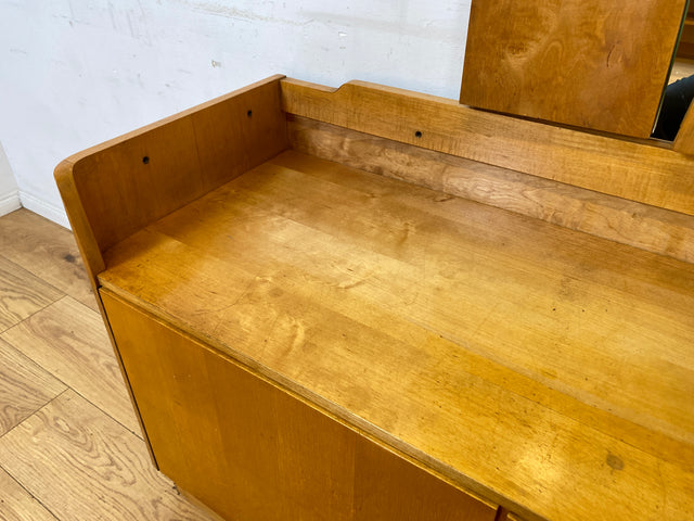 Formschöne helle Mid-Century Spiegelkommode mit großem Spiegel I Frisierkommode Schminkkommode Schminktisch Wäschekommode Sideboard Kommode Wäschekommode Vintage 50er 60er I