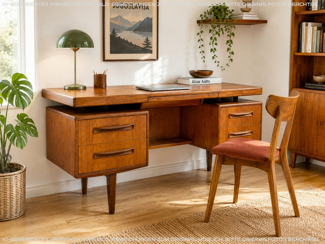 Skandinavischer Mid-Century Fresco Schreibtisch / Schminktisch I Viktor Wilkins für G-Plan I Teakholz I Writing Desk Bürotisch Schminkkommode Sideboard Danish Design Vintage 60er