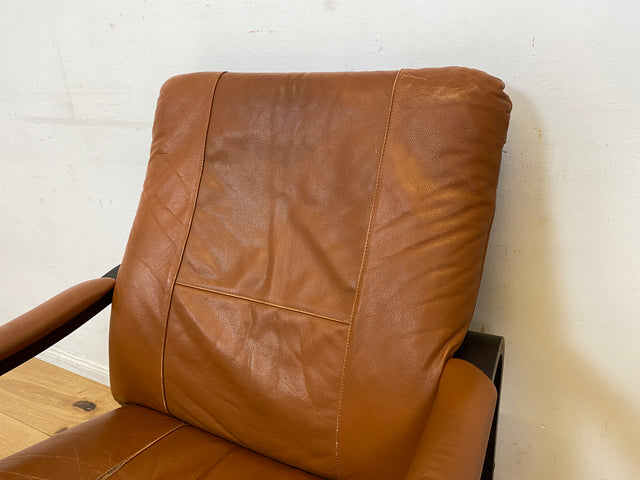 Stilvoller und gemütlicher skandinavischer Mid-Century Sessel mit Bugholzrahmen und braunem Echtleder Bezug I Ledersessel Loungesessel Lesesessel Freischwinger Leder Vintage I