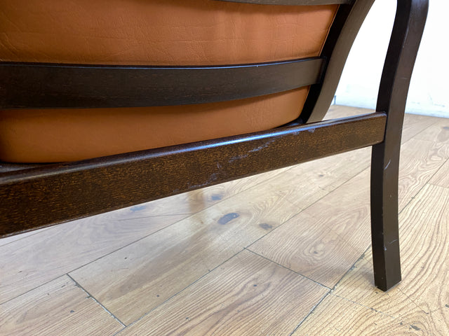 Stilvoller und gemütlicher skandinavischer Mid-Century Sessel mit Bugholzrahmen und braunem Echtleder Bezug I Ledersessel Loungesessel Lesesessel Freischwinger Leder Vintage I