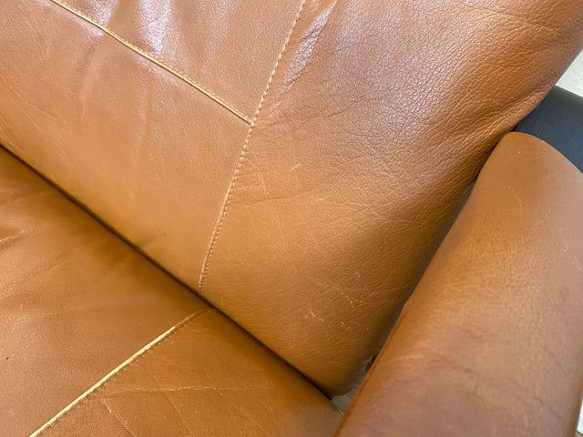 Stilvoller und gemütlicher skandinavischer Mid-Century Sessel mit Bugholzrahmen und braunem Echtleder Bezug I Ledersessel Loungesessel Lesesessel Freischwinger Leder Vintage I