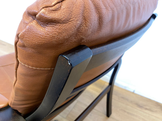 Stilvoller und gemütlicher skandinavischer Mid-Century Sessel mit Bugholzrahmen und braunem Echtleder Bezug I Ledersessel Loungesessel Lesesessel Freischwinger Leder Vintage I